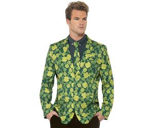 Smiffys Adult Shamrock Blazer Jacket, Green Tailored Jacket with Lucky Clover Print, St Patrick’s Day Fancy Dress Outfit for Irish Themed Parties and Celebrations, XXLarge