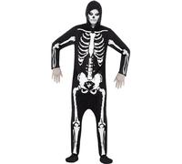 Smiffys Adult Skeleton Costume - Hooded All-in-One Fancy Dress Outfit for Halloween, Costume Parties, and Themed Events. Includes a Comfortable Design with Premium Quality. Available in X-Large