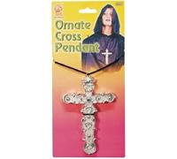 Smiffys Adult Unisex Ornate Cross Pendant, Silver, One Size, 21291