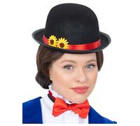 Smiffys Adult Victorian Nanny Kit with Bowler Hat & Bow Tie, Historical Fancy Dress, Adult Dress Up Hats