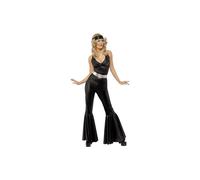 Smiffys 70s Diva Costume, Black with Catsuit, Head Scarf & Belt, 1970's Disco Fancy Dress, 1970s Dress Up Costumes