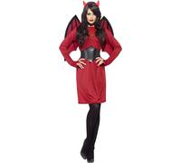 Smiffys Adult Womens Economy Devil Costume, Dress, Wings, Belt and Horns, Legend