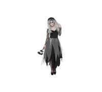 Large Black Graveyard Bride Ladies Women Adult Halloween Costume Fancy Dress Par
