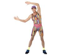 Smiffys Aerobics Instructor Costume, Multi-Coloured with Bodysuit, Hat & Bum Bag, 1990's Fancy Dress, 1990s Dress Up Costumes