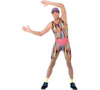 Smiffys Aerobics Instructor Costume, Multi-Coloured with Bodysuit, Hat & Bum Bag