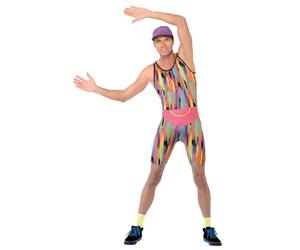 Smiffys Aerobics Instructor Costume, Multi-Coloured with Bodysuit, Hat & Bum Bag
