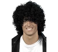 Smiffys Afro Wet Look Wig, Black Curly, 1980's Fancy Dress, Adult Dress Up Wigs Halloween