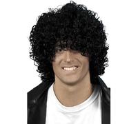 Smiffys Afro Wet Look Wig, Black Curly, 1980's Fancy Dress, Adult Dress Up Wigs Halloween