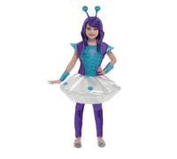 Smiffys Alien Girl Costume, Silver with Dress, Leggings, Wristcuffs & Headband, Halloween Child Fancy Dress, Alien Dress Up Costumes