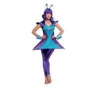 Smiffys Alien Lady Costume, Multi-Coloured with Dress, Leggings, Wristcuffs & Headband, Halloween Space Fancy Dress, Alien Dress Up Costumes