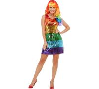 Smiffys All That Glitters Rainbow Costume, Multi-Coloured with Sequin Dress, Rainbow/Gay Pride Items Fancy Dress, Adult Dress Up Costumes
