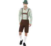 Smiffys Alpine Bavarian Costume, Green & Brown with Shirt & Lederhosen, Oktoberfest Fancy Dress, Adult Dress Up Costumes