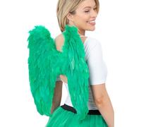 Smiffys Angel Wings, Green Feathered, 50x50cm/20x20in, Fairytale, Wings and Wands Fancy Fancy Dress, Adult Dress Up Accessories