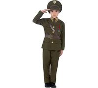 Smiffys Army Officer Costume, Green with Jacket, Belt, Trousers, Hat, Mock Shirt