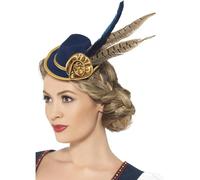 Smiffys Authentic Bavarian Festival Mini Hat, Blue with Feather, Oktoberfest Fancy Dress, Adult Dress Up Hats