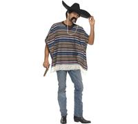 Smiffys Authentic Looking Poncho, Blue, Cowboys and Indians Fancy Dress, Mexican Dress Up Costumes