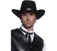Smiffys Authentic Western Gunslinger Hat, Black Wide Brimmed, Cowboys and Indians Fancy Dress, Adult Dress Up Hats