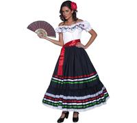 Smiffys Authentic Western Sexy Senorita Costume, Black & W with Dress and Sash,