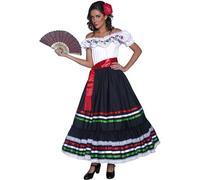 Smiffys Authentic Western Sexy Senorita Costume, Black & W with Dress and Sash,