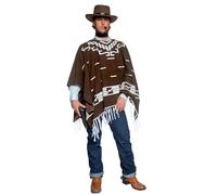 Smiffys Authentic Western Wandering Gunman Costume, Brown with Poncho, Vest with Faux Shirt and Neckscarf, Cowboys and Indians Fancy Dress, Adult Dress Up Costumes