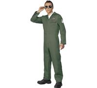 Smiffys Aviator Costume, Green with Zip Up Jumpsuit, Land, Sea and Air Forces Fancy Dress, Troops Dress Up Costumes