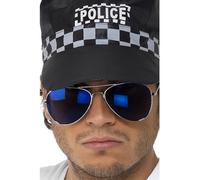 Smiffys Aviator Specs, Blue Mirror, Silver Silver Frame, Cops & Robbers Fancy Dress, Adult Dress Up Accessories