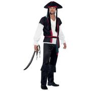 Smiffys Aye Aye Pirate Captain Costume, Black, XL - Size 46-48