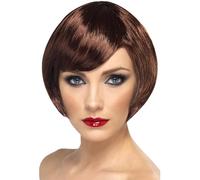 Smiffys Babe Wig, Brown Short Bob with Fringe, Ladies Glamour Wigs Fancy Dress, Adult Dress Up Wigs