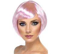 Babe Wig, Pink, Short Bob With Fringe - wig fancy dress babe bob short pink ladies costume accessory