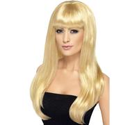 Smiffy's Babelicious Wig Blonde Long Straight With Fringe - wig babelicious fancy dress 80s ladies new smiffys long blonde accessory 6 colours 1980s