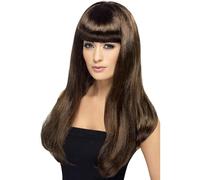 Brown Babelicious Wig Long Straight Adult Womens Smiffys Fancy Dress Brown Hair