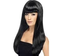 Smiffys Babelicious Wig Long Straight with Fringe - Black