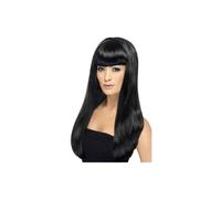 Smiffys Babelicious Wig, Black Long, Straight with Fringe, Ladies Glamour Wigs Fancy Dress, Adult Dress Up Wigs