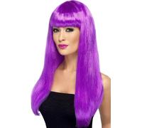 Smiffys Babelicious Wig Long Straight with Fringe - Purple