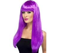 Smiffy's Babelicious Wig Long Straight With Fringe - Purple - wig babelicious long purple straight fancy dress smiffys costume ladies accessory