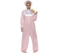 Smiffys Baby Romper Costume, Pink with Fleece Bodysuit, Bonnet & Bib, Funny Fancy Dress, Comedy Dress Up Costumes Halloween