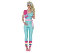 Smiffys Barbie Costume Workout Blue, Adult, with Jumpsuit, Belt, Headband, Towel, Wig, & Legwarmers, Officially Licensed Barbie Costume, Barbie 80's Workout Outfit, Perfect for Icon Themed Parties