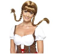 Smiffys Bavarian Babe Wig, Plaited, Brown with Hidden Wire, Oktoberfest Fancy Dress, Adult Dress Up Wigs