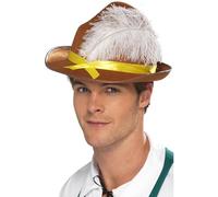 Smiffys Bavarian Hat, Brown with Feather, Oktoberfest Fancy Dress, Adult Dress Up Hats