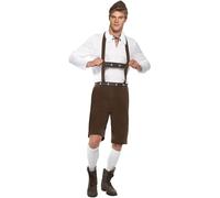 Smiffys Bavarian Man Costume, Brown with Lederhosen Shorts, Braces, Top & Hat, Around The World Fancy Dress, Adult Dress Up Costumes