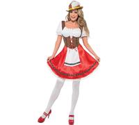 Smiffys Bavarian Wench Costume, White & Red Dress with Attached Apron