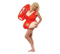 Smiffys Baywatch Costume in Red for Adults, Includes Padded Bodysuit with Attached Iconic Baywatch Badge, Officially Licensed, Ideal for Comedy Outfits, Beach Parties, and Stag Nights