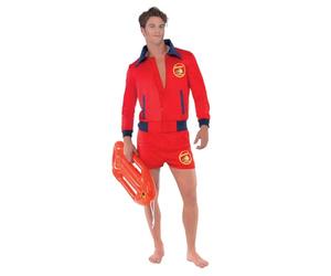 Smiffys Baywatch Lifeguard Costume in Red for Adults, Includes Top and Shorts with Iconic Baywatch Badge, Officially Licensed, Ideal Groups & Couples Costume, & Beach Themed Parties