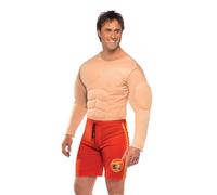 Smiffy's Adult Men's Baywatch Lifeguard Costume, Muscle Chest And Attached - baywatch costume lifeguard fancy dress mens muscle chest outfit new