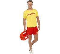 Smiffys Baywatch Men's Beach Costume for Adults, Includes Yellow Top & Elastic Waist Shorts with Iconic Baywatch Logo, Officially Licensed, Ideal for Groups, Students, and Lifeguard Beach Fancy Dress