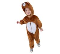 Smiffys Bear Costume for Kids, Animal Jumpsuit with Hood, Child Unisex Fancy Dress, Soft Brown Bear Costume, Halloween Outfit for Boys and Girls, Animal Cosplay for Parties, Book Day, Fun Costume