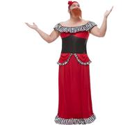Smiffys Bearded Lady Costume, Red with Dress, Corset, Headband & Beard, Circus Fancy Dress, Jester Dress Up Costumes