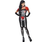 Smiffys Beautiful Bones Costume, Black with Corset, Skirt, Bolero and Choker, Halloween Adult Fancy Dress, Skeleton Dress Up Costumes