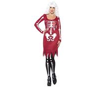 Smiffys Beauty Bones Costume, Red Dress with Long Sleeves and LED Heart, Halloween Adult Fancy Dress, Skeleton Dress Up Costumes