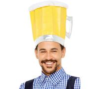Smiffys Beer Festival Beer Hat, Yellow with Handle, Oktoberfest Fancy Dress, Oktoberfest Dress Up Hats